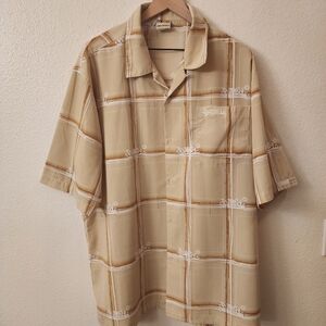 South Pole Hip Hop Camp Plaid Logo Tan Short Sleeve Shirt Mens XL